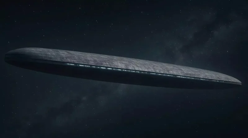 უცნაური კოსმოსური ობიექტის ილუსტრაცია ღრმა კოსმოსში — 3I/ATLAS-ზე მიმდინარე მეცნიერული კვლევის კონტექსტში