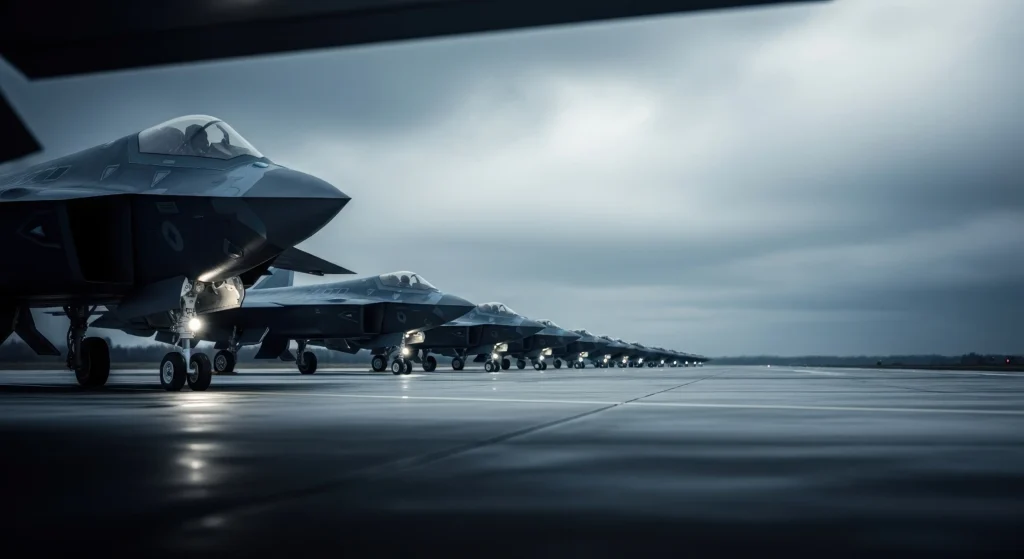 ნატოს თანამედროვე სტელს-გამანადგურებლები ავიაბაზაზე, რომლებიც ასახავს ალიანსის საჰაერო თავდაცვის შესაძლებლობებს და უსაფრთხოების გამოწვევებს ევროპაში