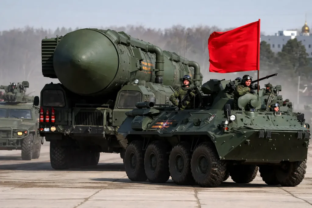 რუსეთის მობილური ბალისტიკური რაკეტების სისტემა სამხედრო გადაადგილებისას